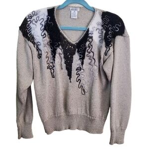 Vintage 80s Susann d Mixed Media Neutral Y2K Sweater Size M
